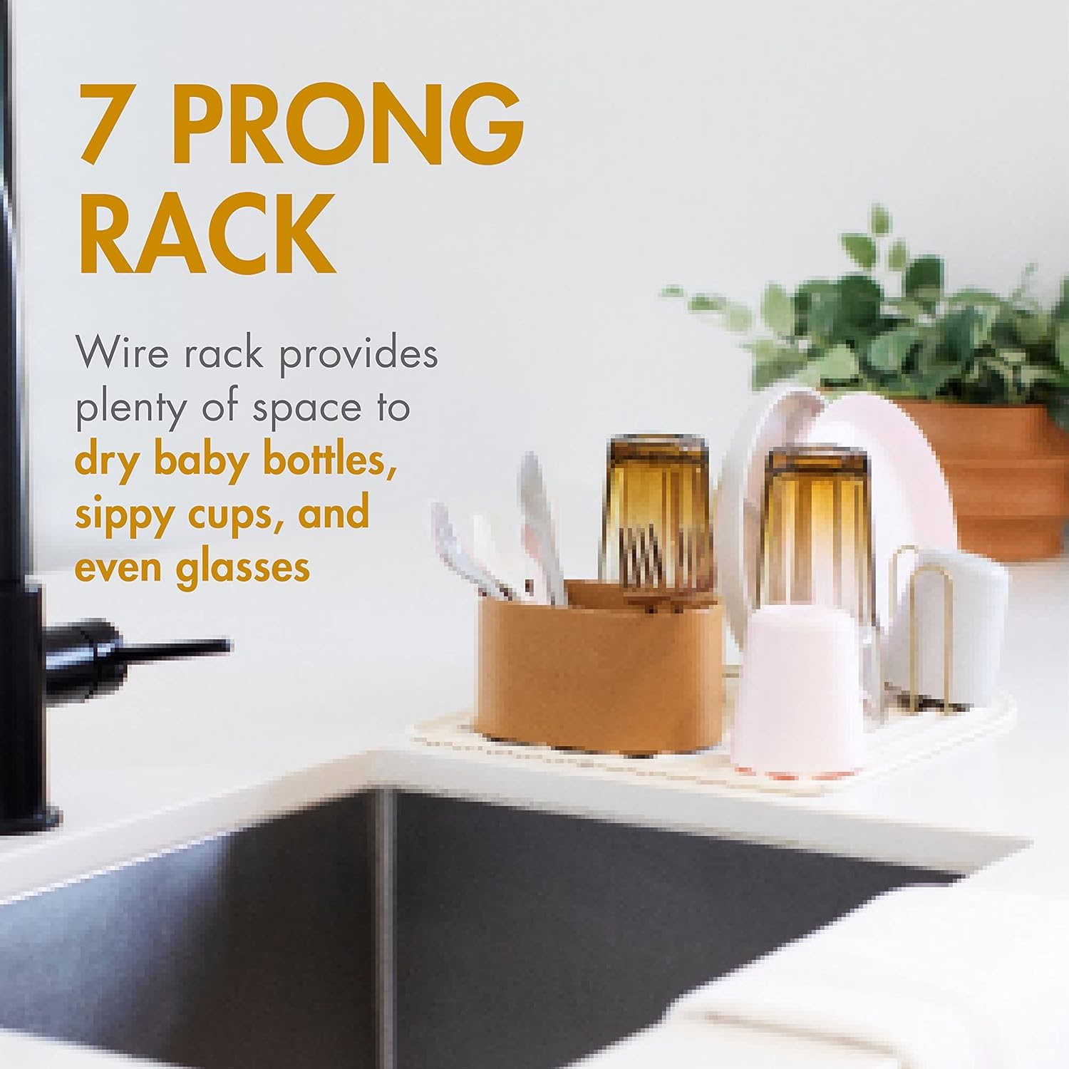 image:imageBoon ARC Modular Baby Bottle Drying Rack Includes Silicone Drying Mat Accessory Cup and 7Prong Wire Bottle Rack Baby Essentials