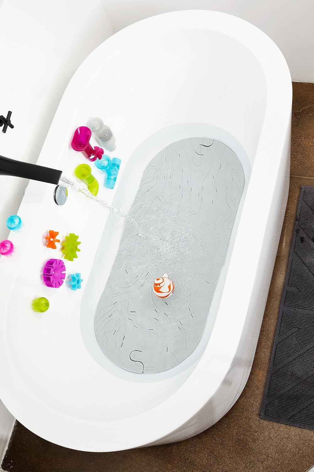image:imageBoon B11192 RIPPLE Textured Non Slip Baby Bath Tub Mat with Hanging Hook and Drain Holes BlueGriffle
