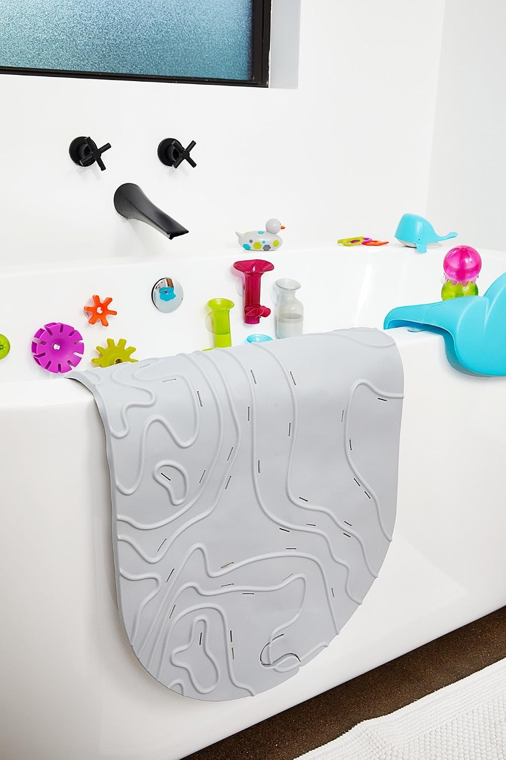 image:imageBoon B11192 RIPPLE Textured Non Slip Baby Bath Tub Mat with Hanging Hook and Drain Holes BlueGriffle