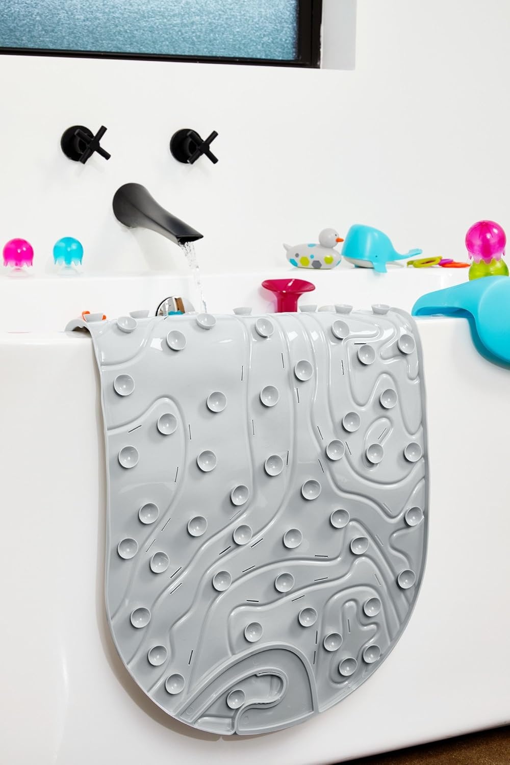 image:imageBoon B11192 RIPPLE Textured Non Slip Baby Bath Tub Mat with Hanging Hook and Drain Holes BlueGriffle