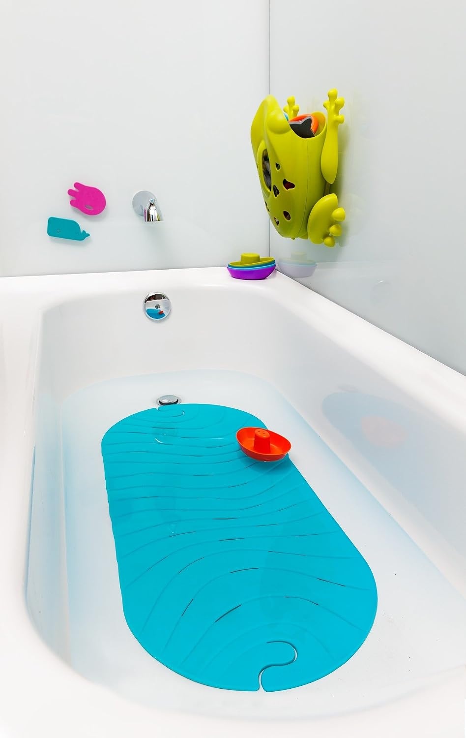 image:imageBoon B11192 RIPPLE Textured Non Slip Baby Bath Tub Mat with Hanging Hook and Drain Holes BlueRipple