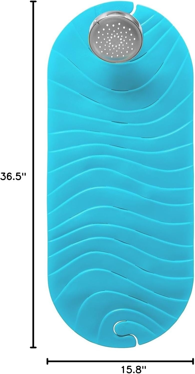 image:imageBoon B11192 RIPPLE Textured Non Slip Baby Bath Tub Mat with Hanging Hook and Drain Holes BlueRipple