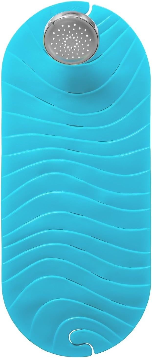image:imageBoon B11192 RIPPLE Textured Non Slip Baby Bath Tub Mat with Hanging Hook and Drain Holes BlueRipple