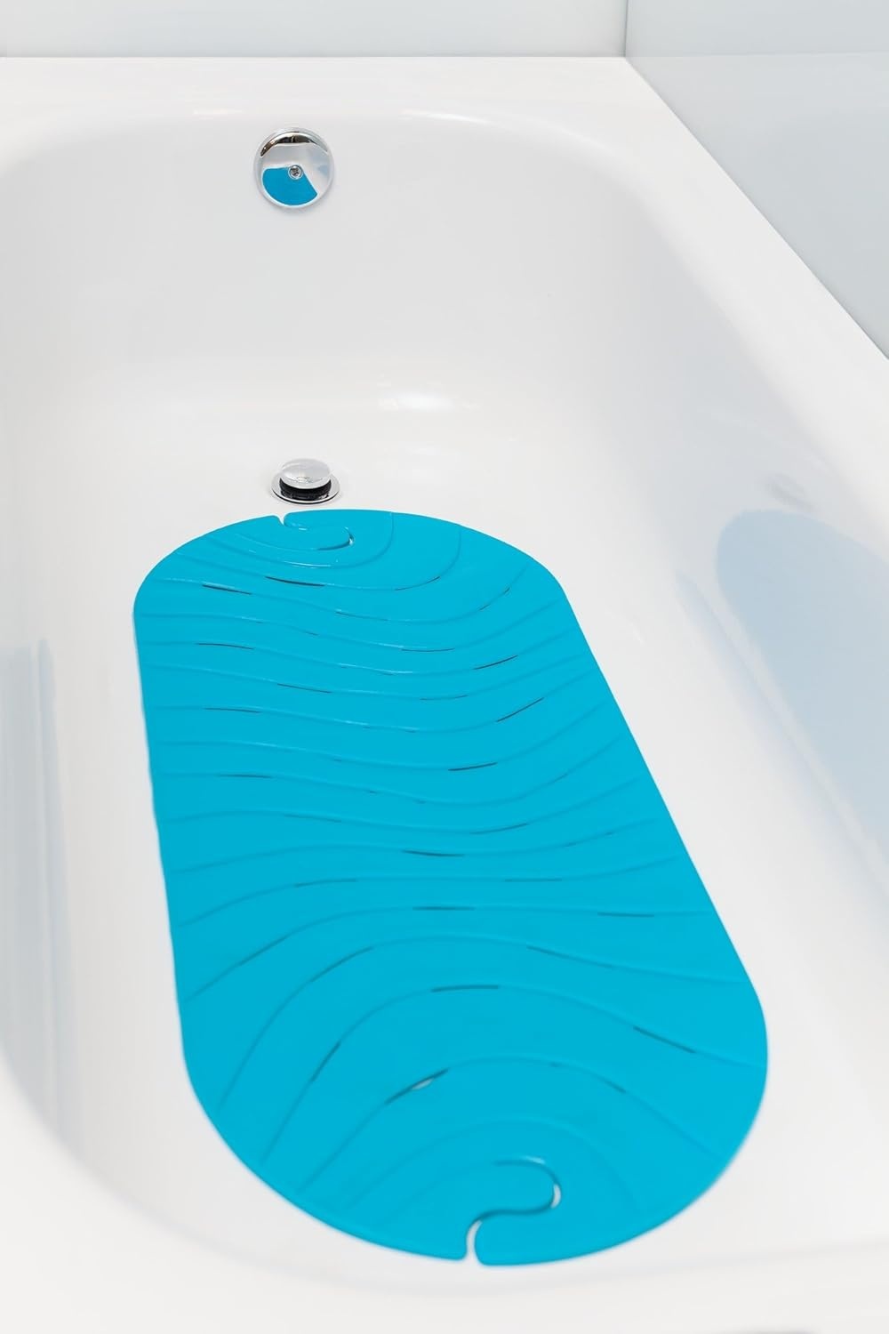 image:imageBoon B11192 RIPPLE Textured Non Slip Baby Bath Tub Mat with Hanging Hook and Drain Holes BlueRipple