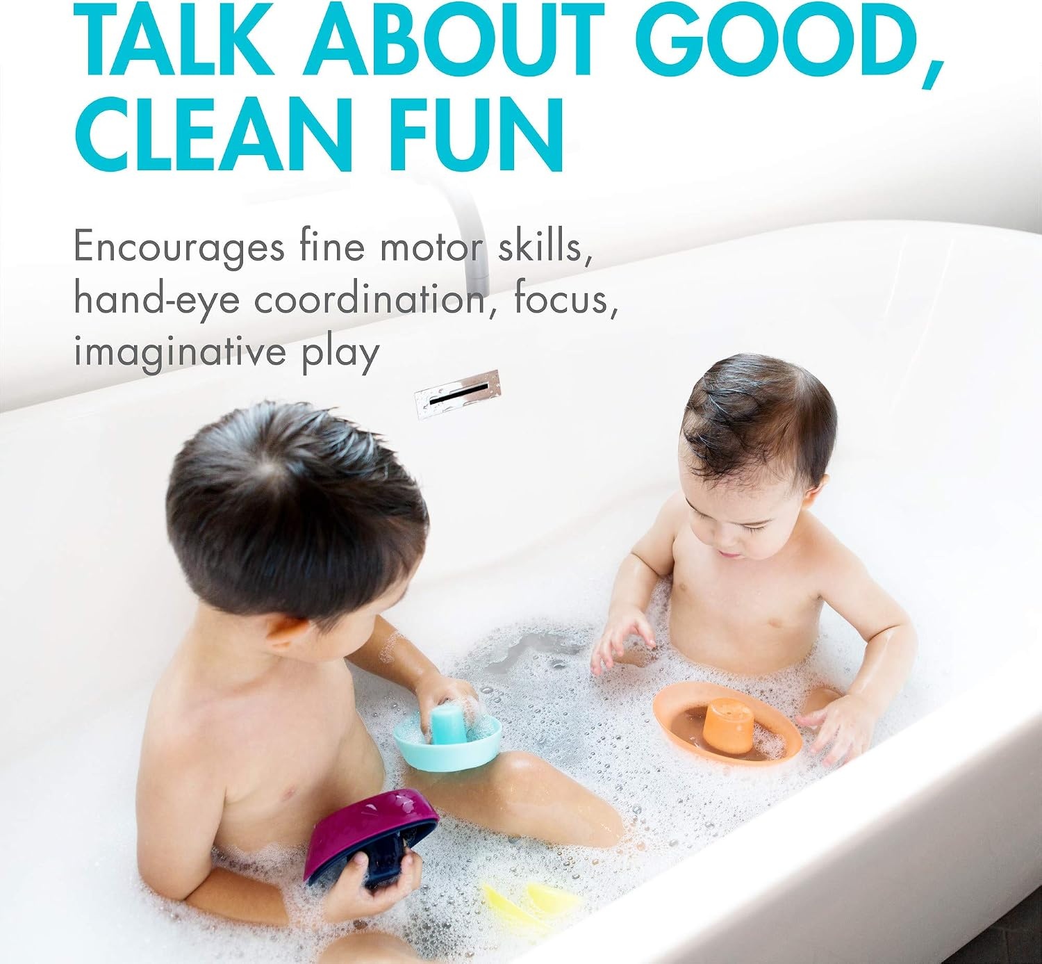 image:imageBoon Fleet Toy Boat Baby Bath Toys Stacking Boat Toy Set for Bath Time Fun Toddler and Baby Stacking Bathtub Toys With Drain Holes 5 Count Ages 10 Months and UpNavy Multicolor