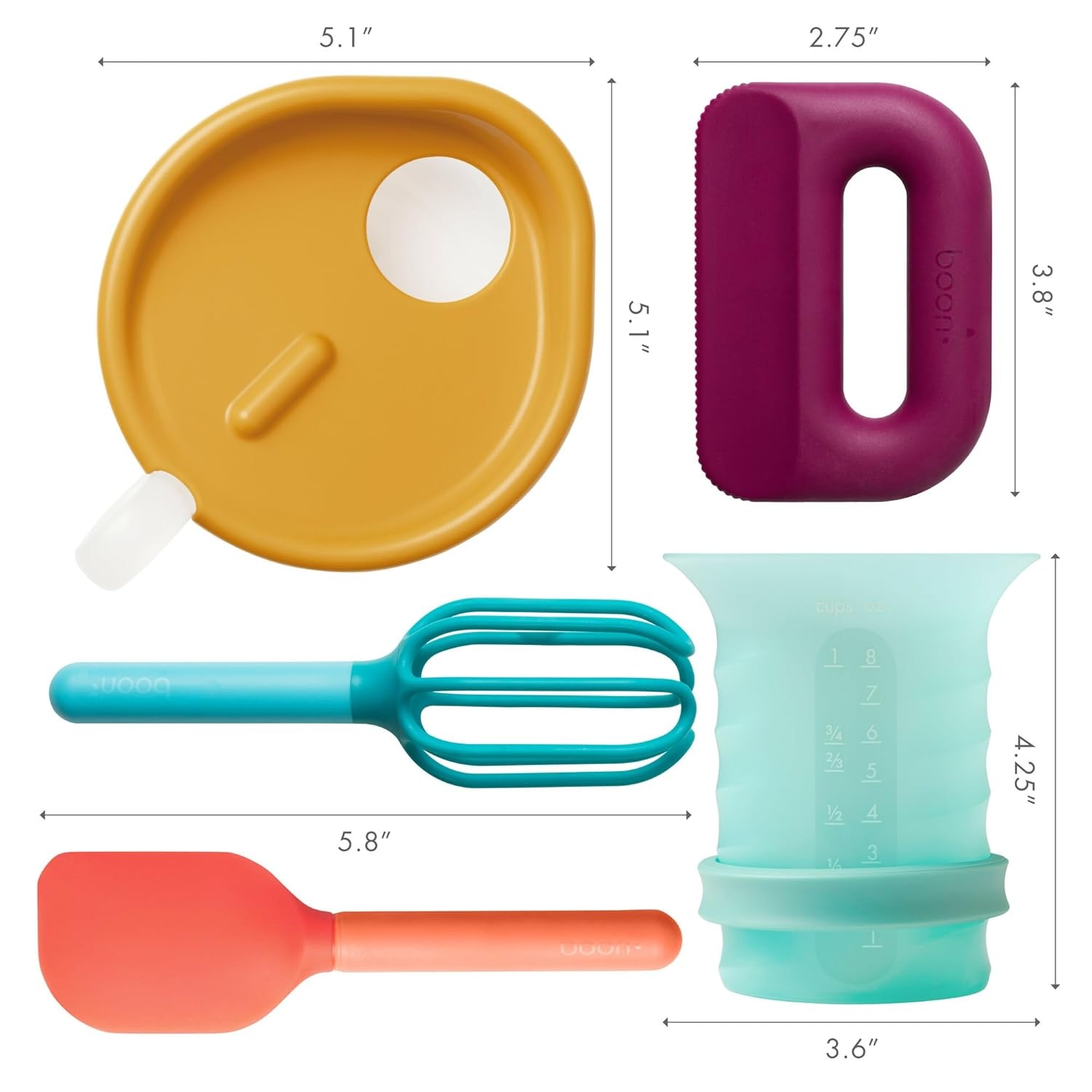 image:imageBoon Intro Toddler Food Prep Set Kids Kitchen Tools 5 Unique Toddler Kitchen Accessories Includes Spatula Egg Cracker Chopper Measuring Cup Bowl Ages 3 Years