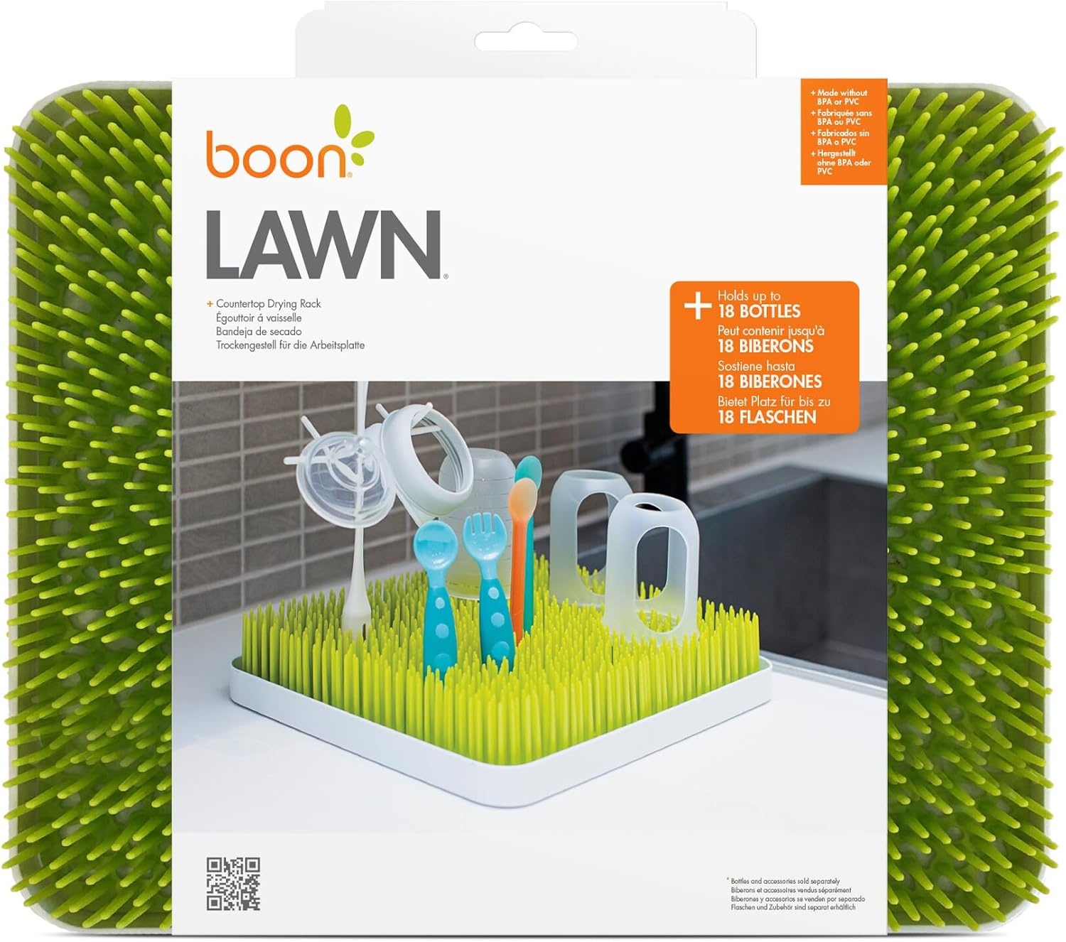 image:imageBoon Lawn Countertop Baby Bottle Drying Rack with Antimicrobial Tray Spring Green Bottle Rack and Organizer Baby Feeding Essentials 135 x 11 x 25 1 CountGreen