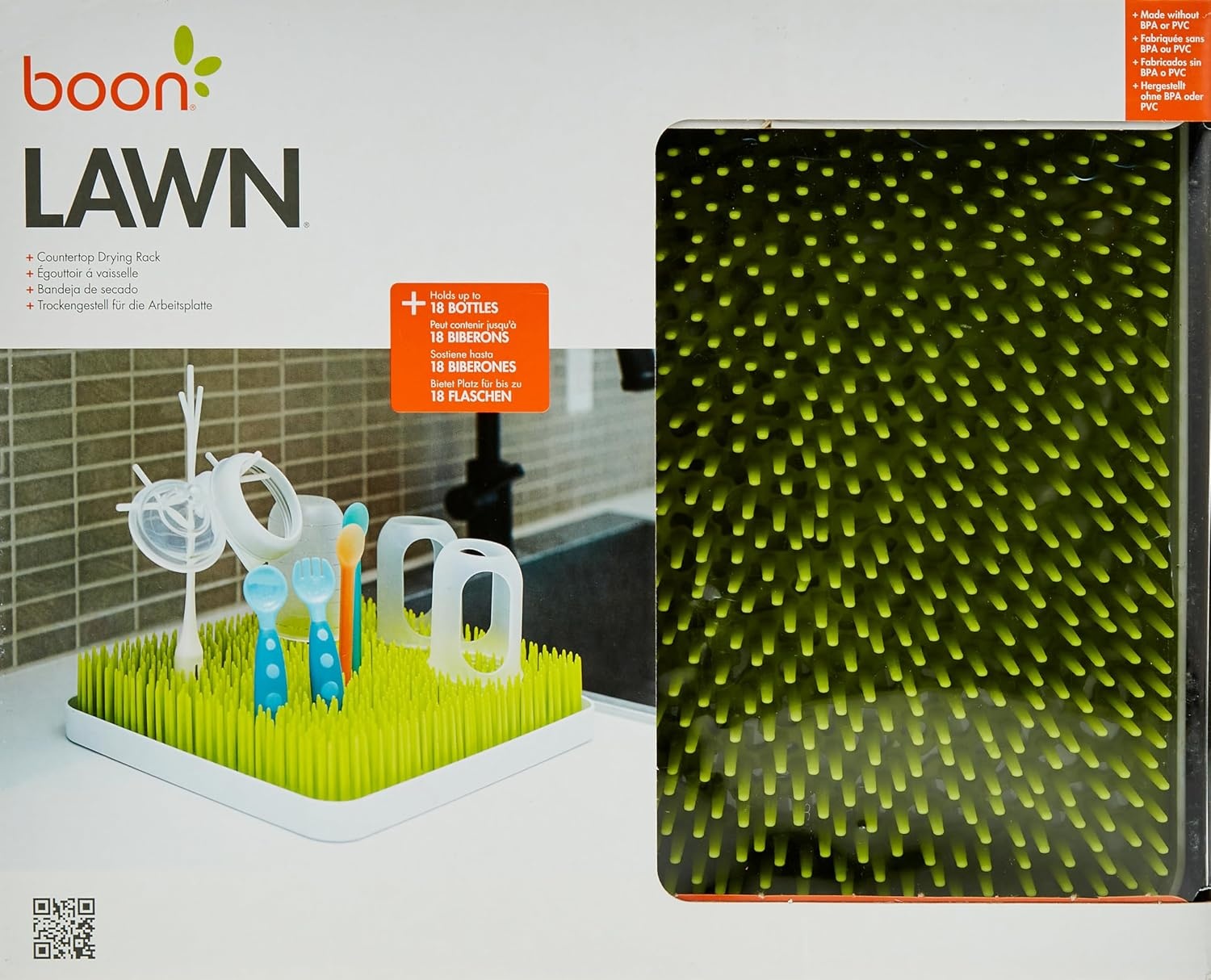 image:imageBoon Lawn Countertop Baby Bottle Drying Rack with Antimicrobial Tray Spring Green Bottle Rack and Organizer Baby Feeding Essentials 135 x 11 x 25 1 CountGreen