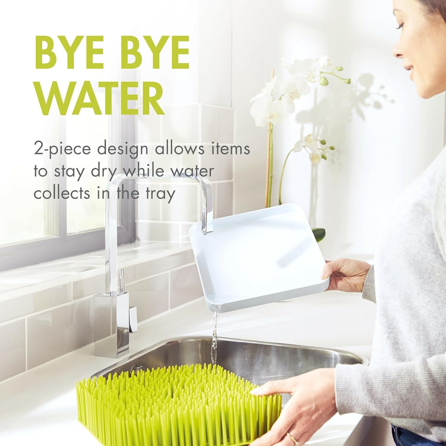 image:imageBoon Lawn Countertop Baby Bottle Drying Rack with Antimicrobial Tray Spring Green Bottle Rack and Organizer Baby Feeding Essentials 135 x 11 x 25 1 CountGreen