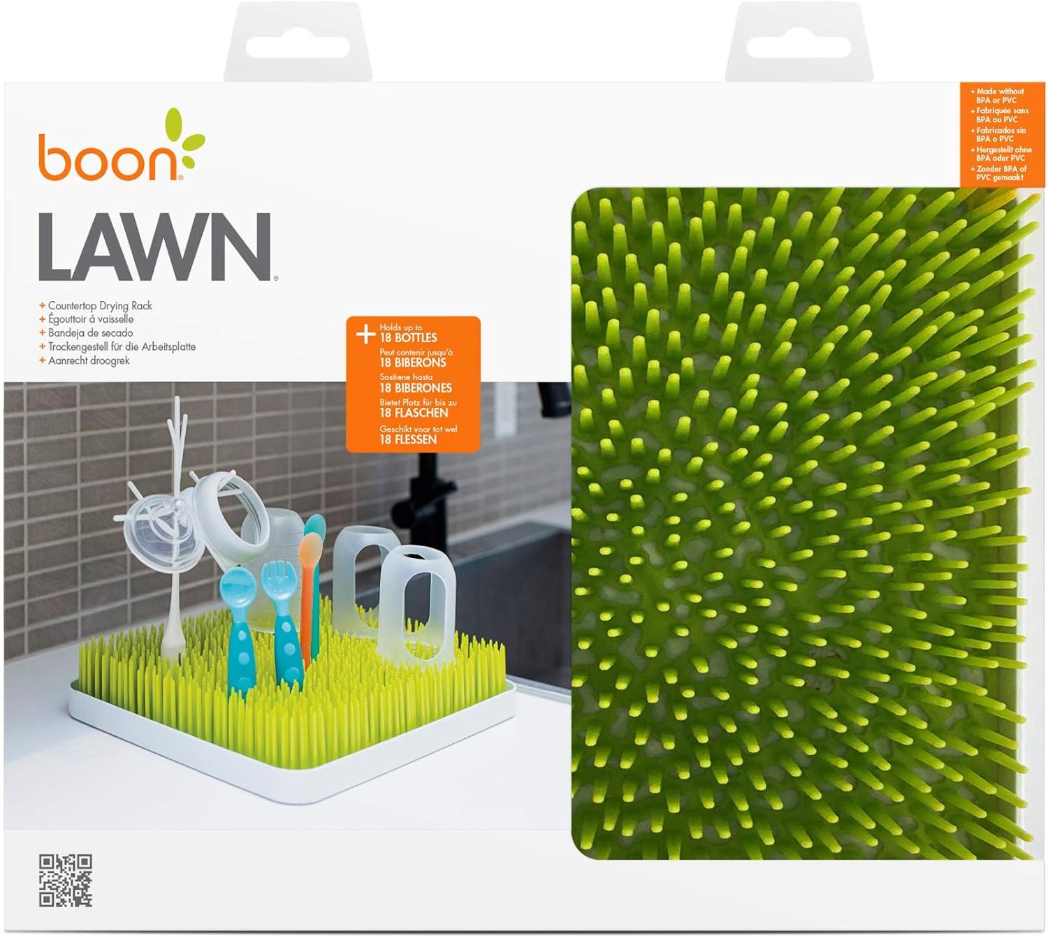 image:imageBoon Lawn Countertop Baby Bottle Drying Rack with Antimicrobial Tray Spring Green Bottle Rack and Organizer Baby Feeding Essentials 135 x 11 x 25 1 CountGreen
