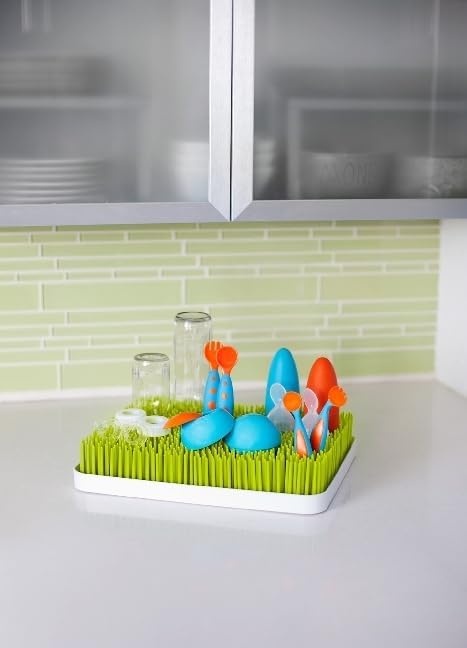 image:imageBoon Lawn Countertop Baby Bottle Drying Rack with Antimicrobial Tray Spring Green Bottle Rack and Organizer Baby Feeding Essentials 135 x 11 x 25 1 CountGreen