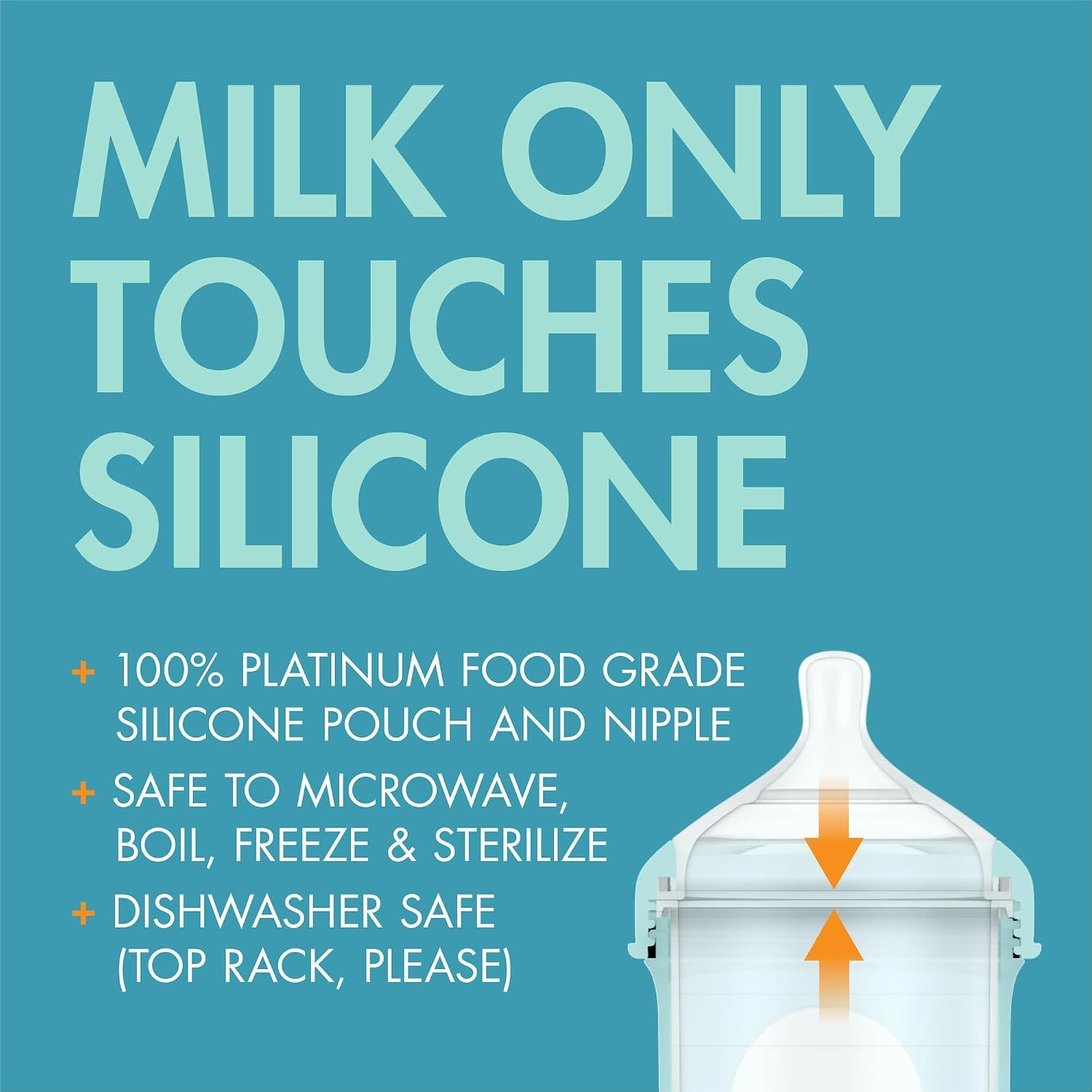 image:imageBoon Nursh Bottles Medium Flow Silicone Baby Bottles Help Ease Colic Symptoms Formula and Breast Milk Only Touch Platinum FoodSafe Silicone Mint 36 Months 3 Count 8 OunceBlue