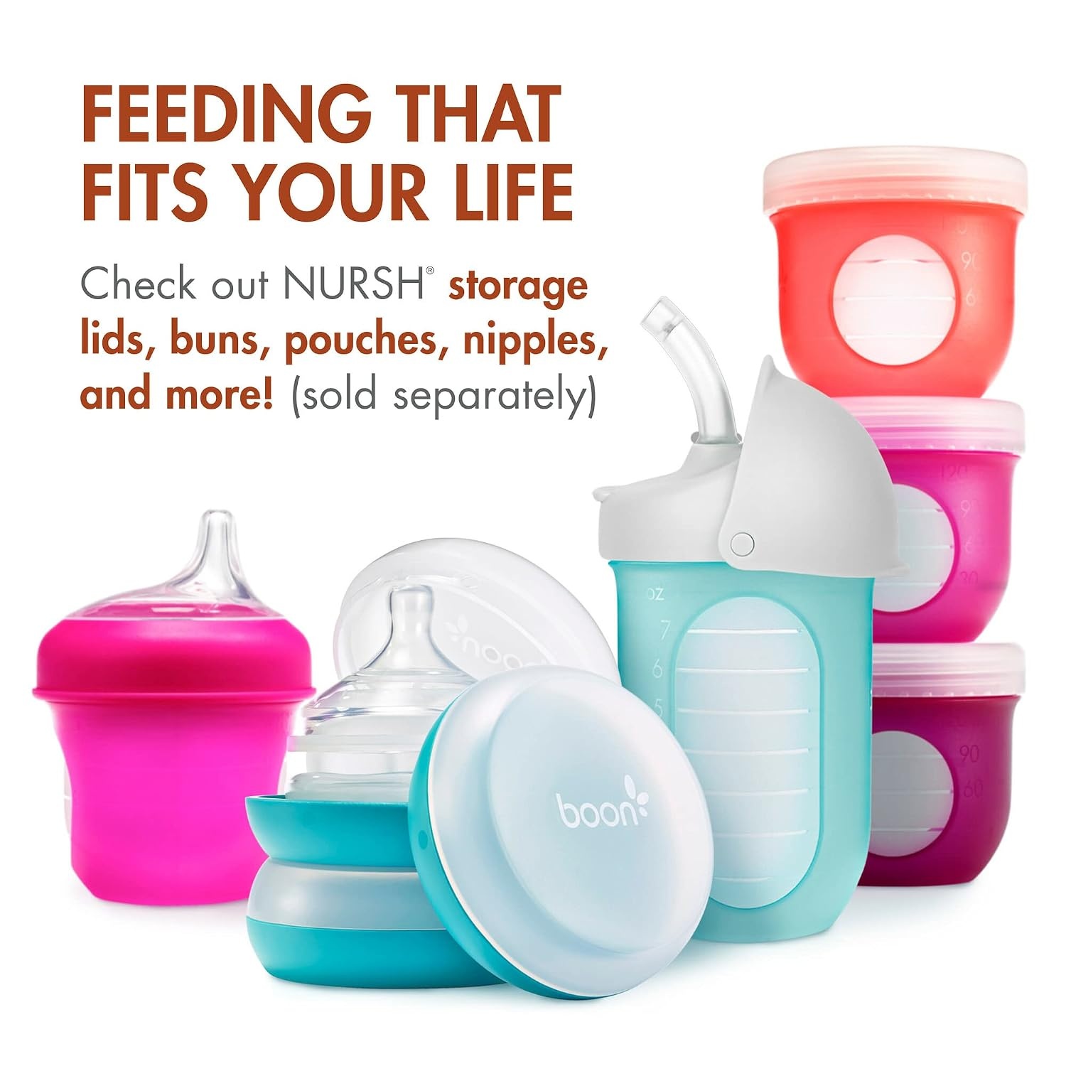 image:imageBoon Nursh Bottles Medium Flow Silicone Baby Bottles Help Ease Colic Symptoms Formula and Breast Milk Only Touch Platinum FoodSafe Silicone Mint 36 Months 3 Count 8 OunceSpeckle