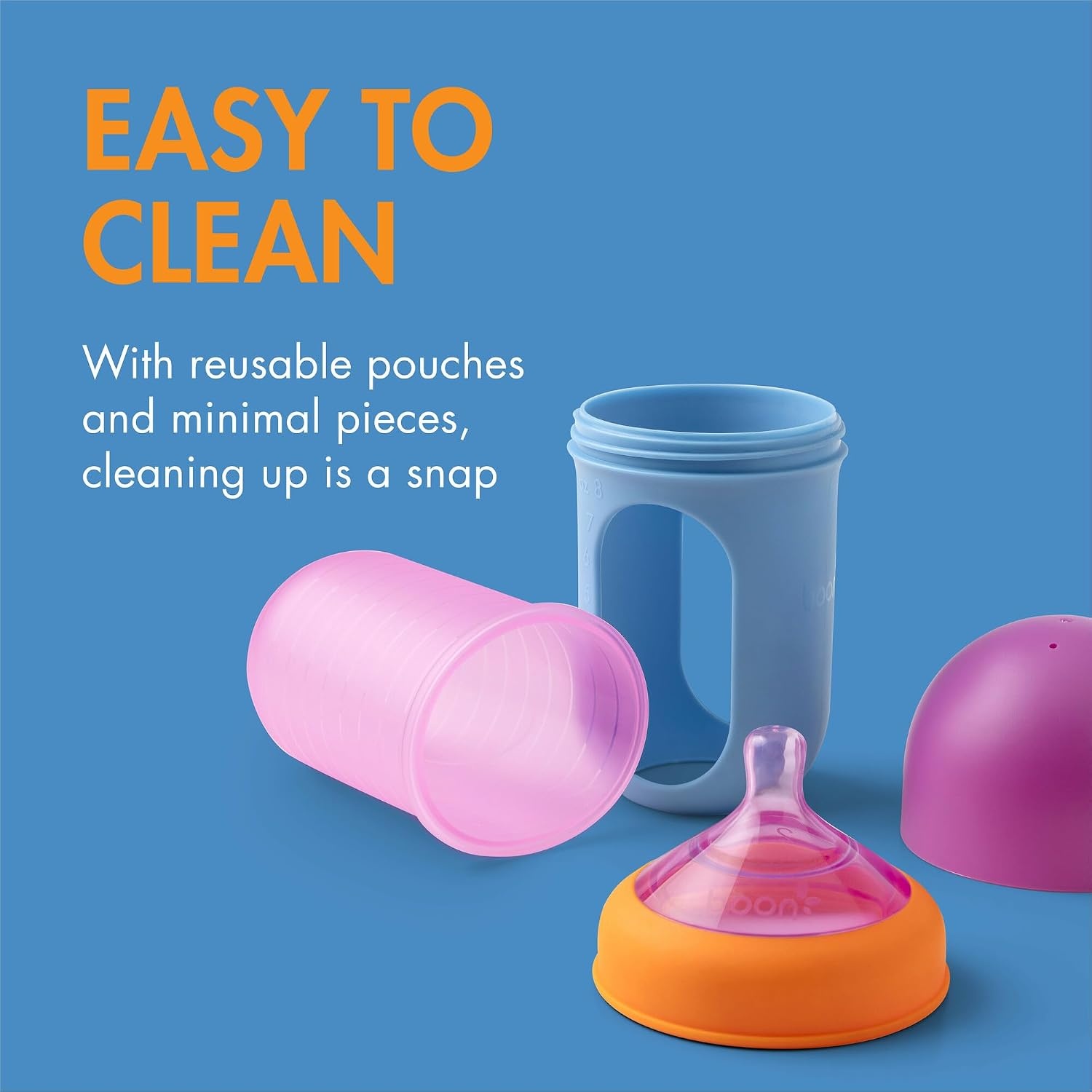 image:imageBoon Nursh Bottles Medium Flow Silicone Baby Bottles Help Ease Colic Symptoms Formula and Breast Milk Only Touch Platinum FoodSafe Silicone Mint 36 Months 3 Count 8 OunceColor Block
