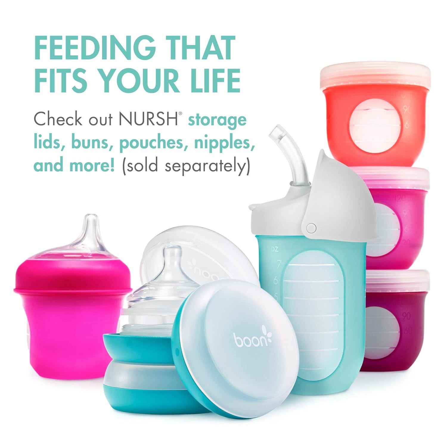 image:imageBoon Nursh Bottles Medium Flow Silicone Baby Bottles Help Ease Colic Symptoms Formula and Breast Milk Only Touch Platinum FoodSafe Silicone Mint 36 Months 3 Count 8 OunceMint