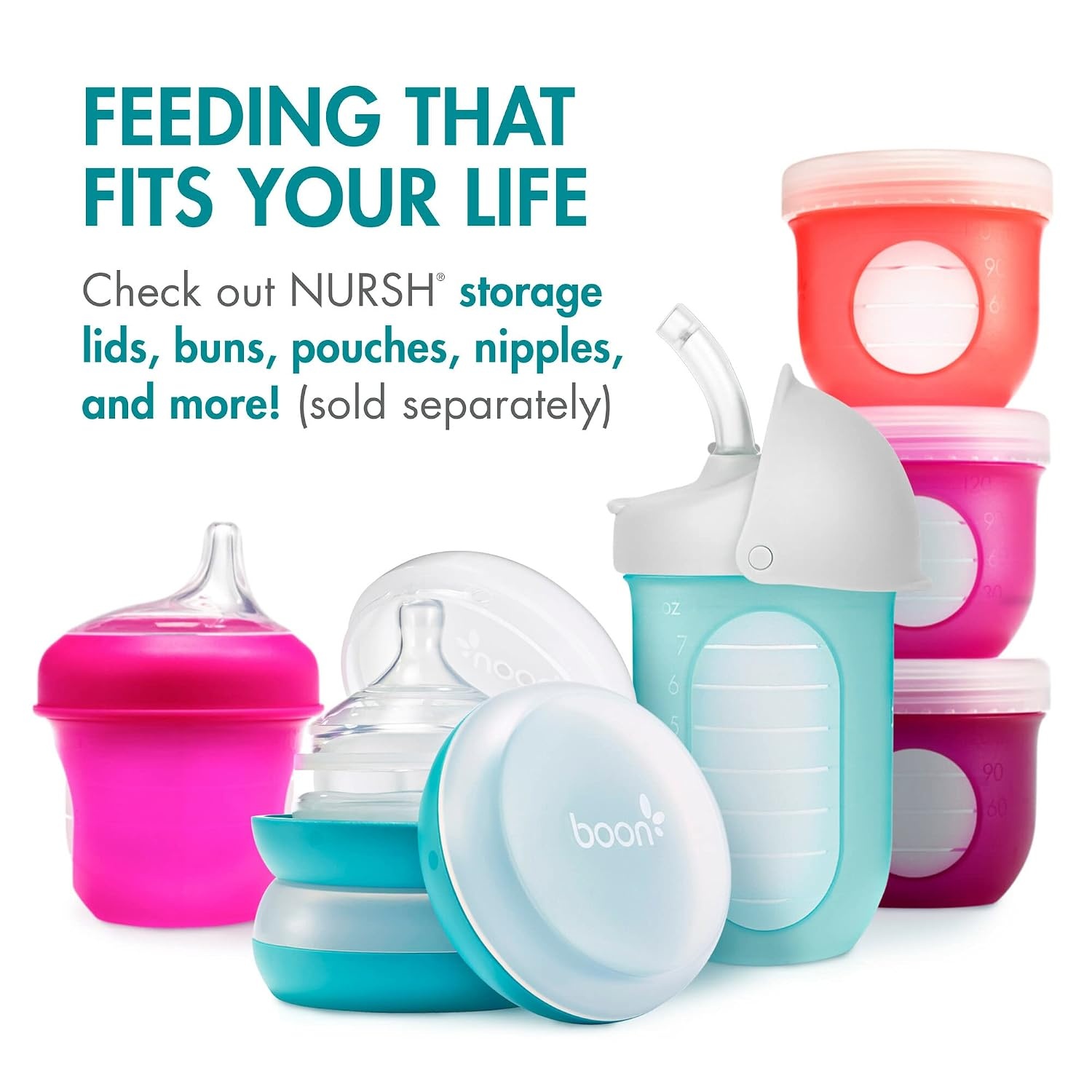 image:imageBoon Nursh Bottles Medium Flow Silicone Baby Bottles Help Ease Colic Symptoms Formula and Breast Milk Only Touch Platinum FoodSafe Silicone Mint 36 Months 3 Count 8 OunceBlue