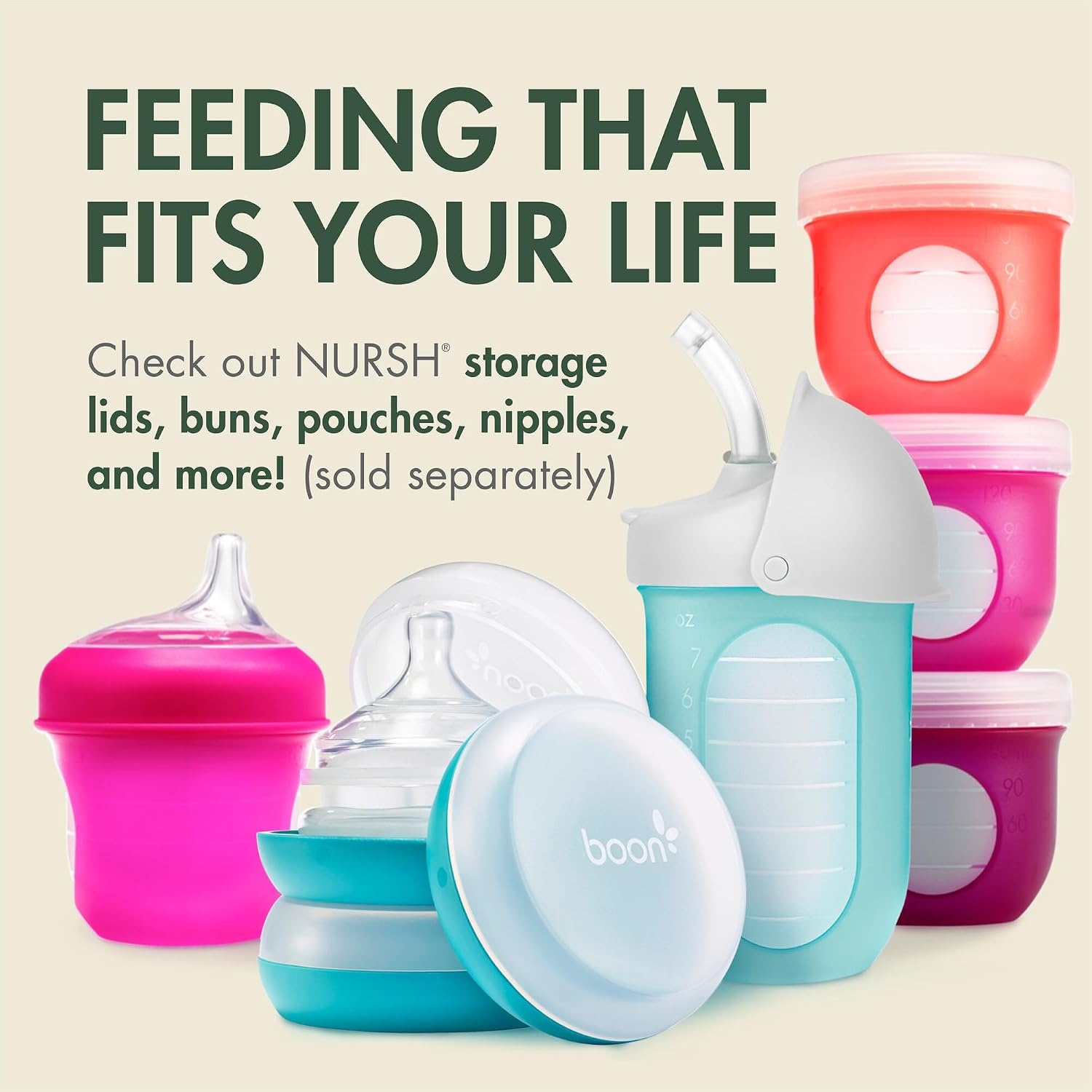 image:imageBoon Nursh Bottles Silicone Baby Bottles Help Ease Colic Symptoms Reusable FoodGrade Silicone Pouches with Polypropylene Shell Medium Flow 8 Oz Speckle Green