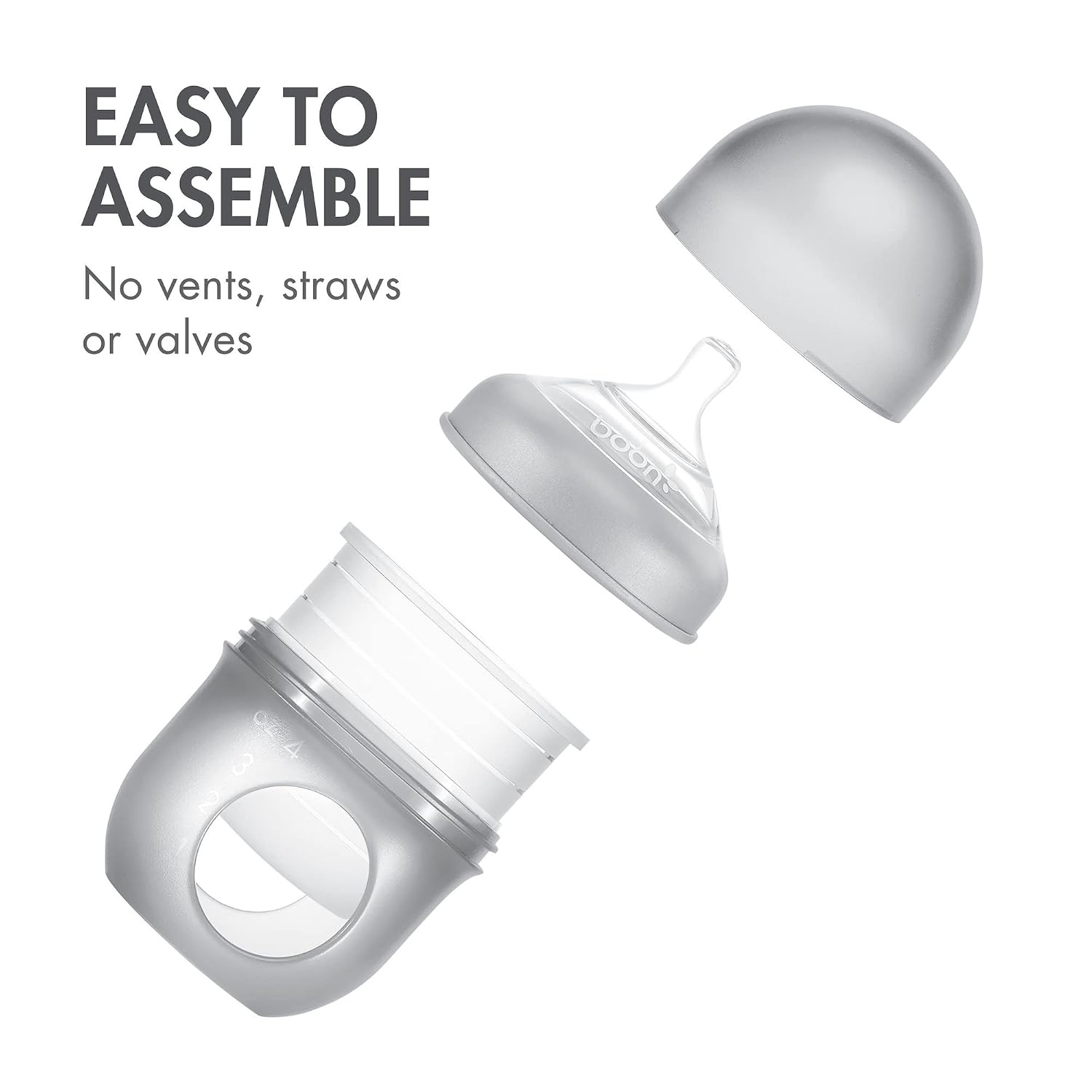 image:imageBoon Nursh Bottles Slow Flow Silicone Baby Bottles Help Ease Colic Symptoms Formula and Breast Milk Only Touch Platinum FoodSafe Silicone Pink 03 Months 3 Count 4 OunceGray