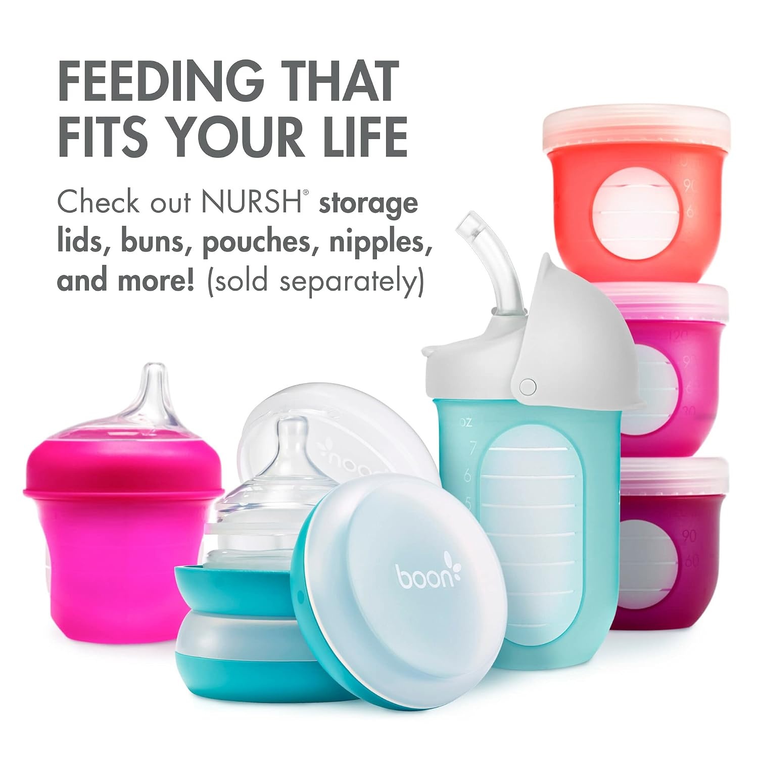 image:imageBoon Nursh Bottles Slow Flow Silicone Baby Bottles Help Ease Colic Symptoms Formula and Breast Milk Only Touch Platinum FoodSafe Silicone Pink 03 Months 3 Count 4 OunceGray