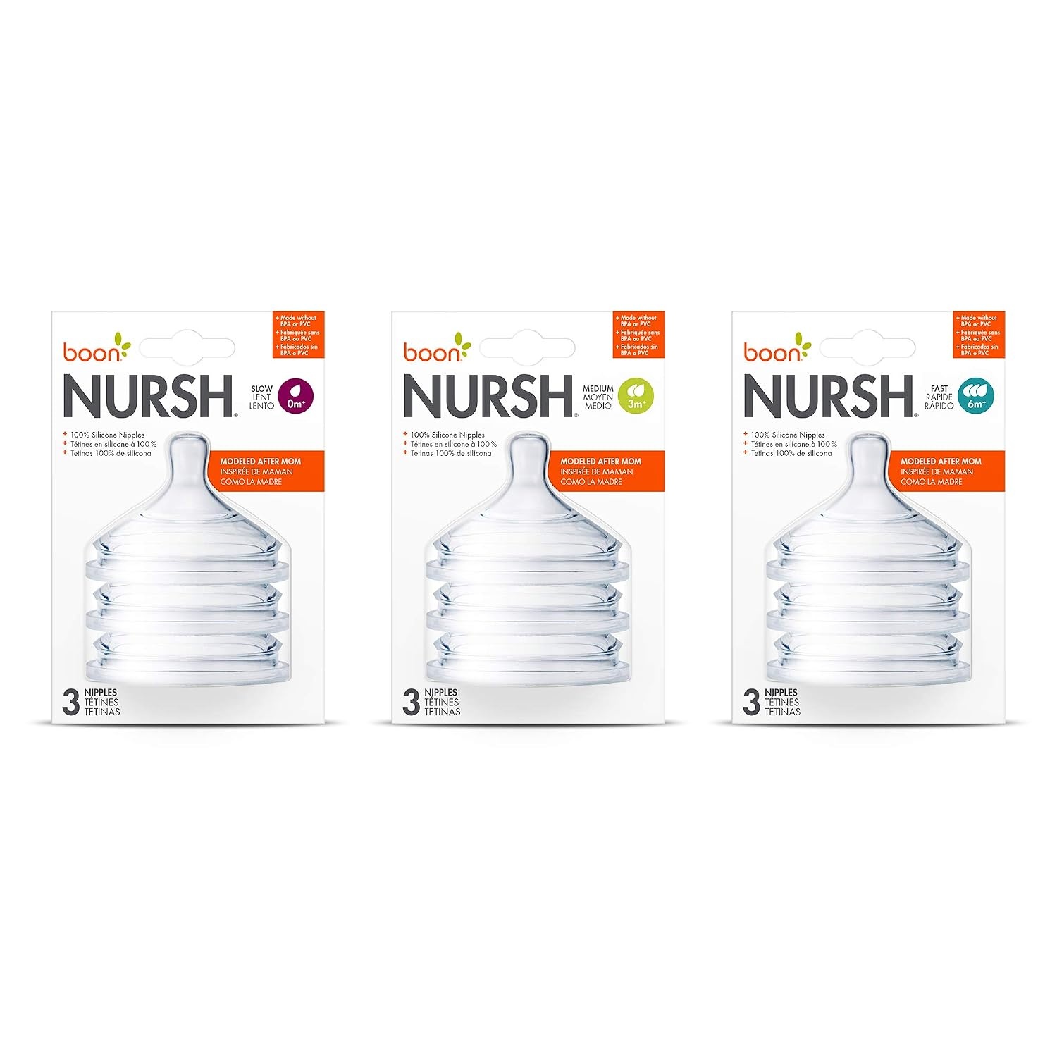 image:imageBoon Nursh Silicone Baby Bottle Nipples Bottle Nipples for Boon Nursh Baby Bottles Baby BottleFeeding Supplies Medium Flow Baby Bottle Nipples 3 Count3 Count Pack of 1