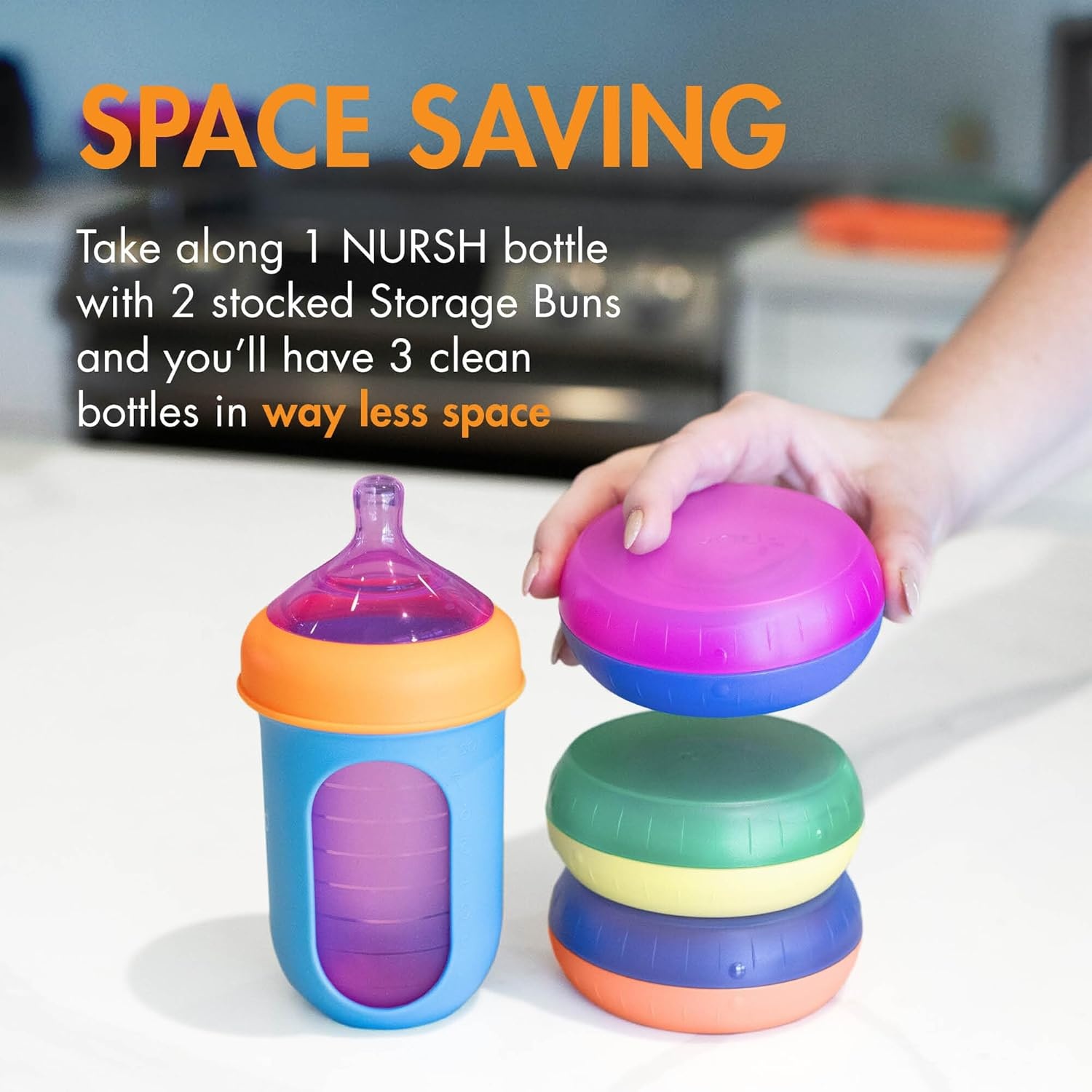 image:imageBoon Nursh Storage Buns Holds Boon Nursh Bottle Pouches Nipples and Pacifiers BottleFeeding Supplies Color Block 3 Count