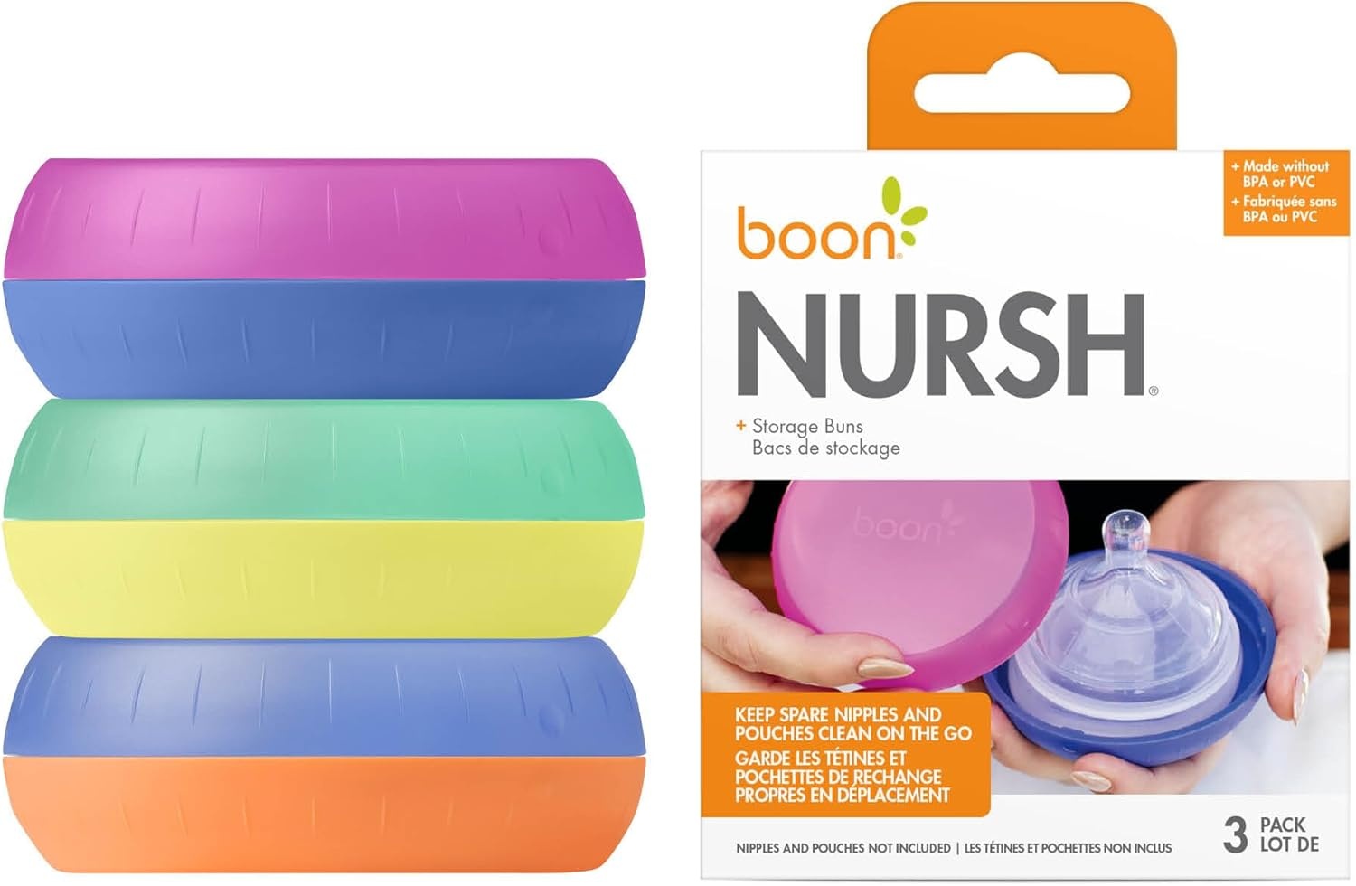 image:imageBoon Nursh Storage Buns Holds Boon Nursh Bottle Pouches Nipples and Pacifiers BottleFeeding Supplies Color Block 3 Count