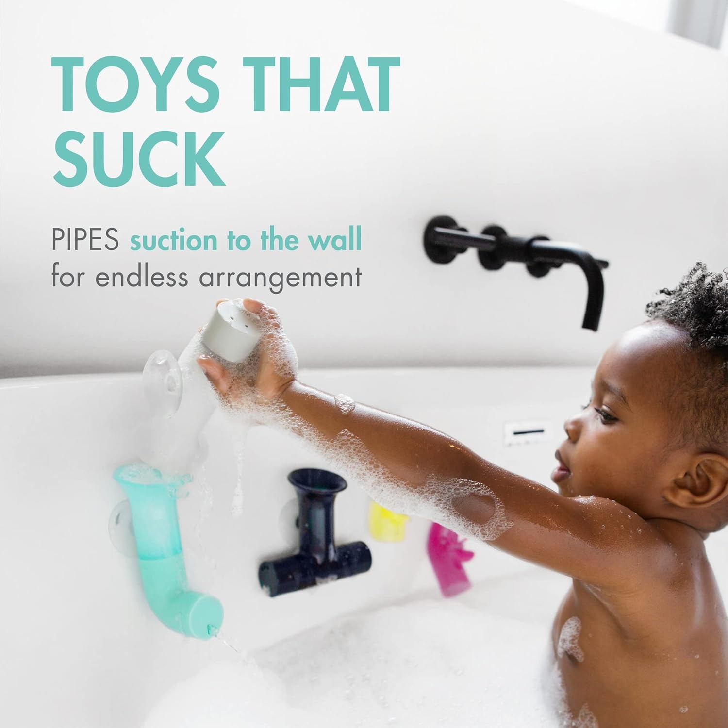 image:imageBoon Pipes Toddler Bath Toys Bathtub Building Toys with Suction Cups Toddler Sensory Toys and Bathtub Essentials Multicolored 5 Count Kids Ages 12 Months and UpGray