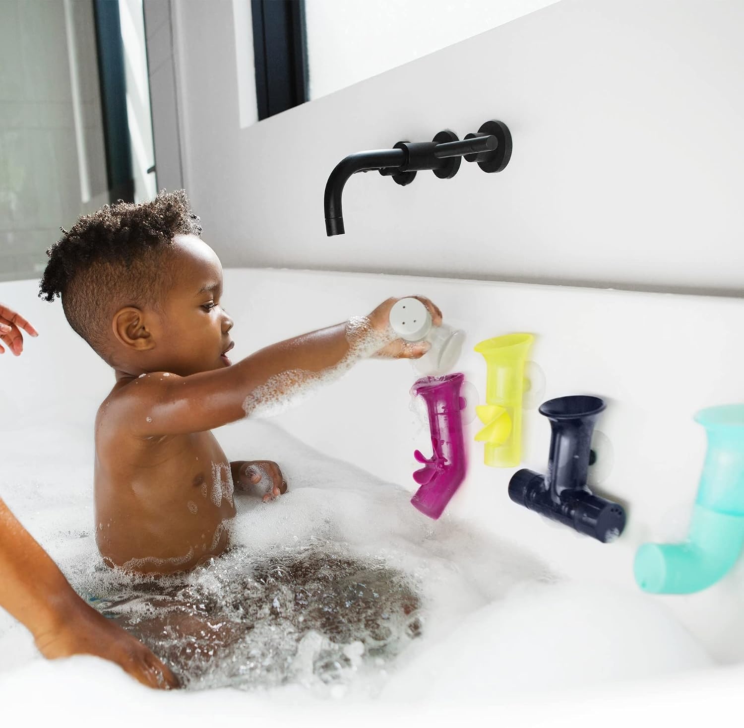 image:imageBoon Pipes Toddler Bath Toys Bathtub Building Toys with Suction Cups Toddler Sensory Toys and Bathtub Essentials Multicolored 5 Count Kids Ages 12 Months and UpGray