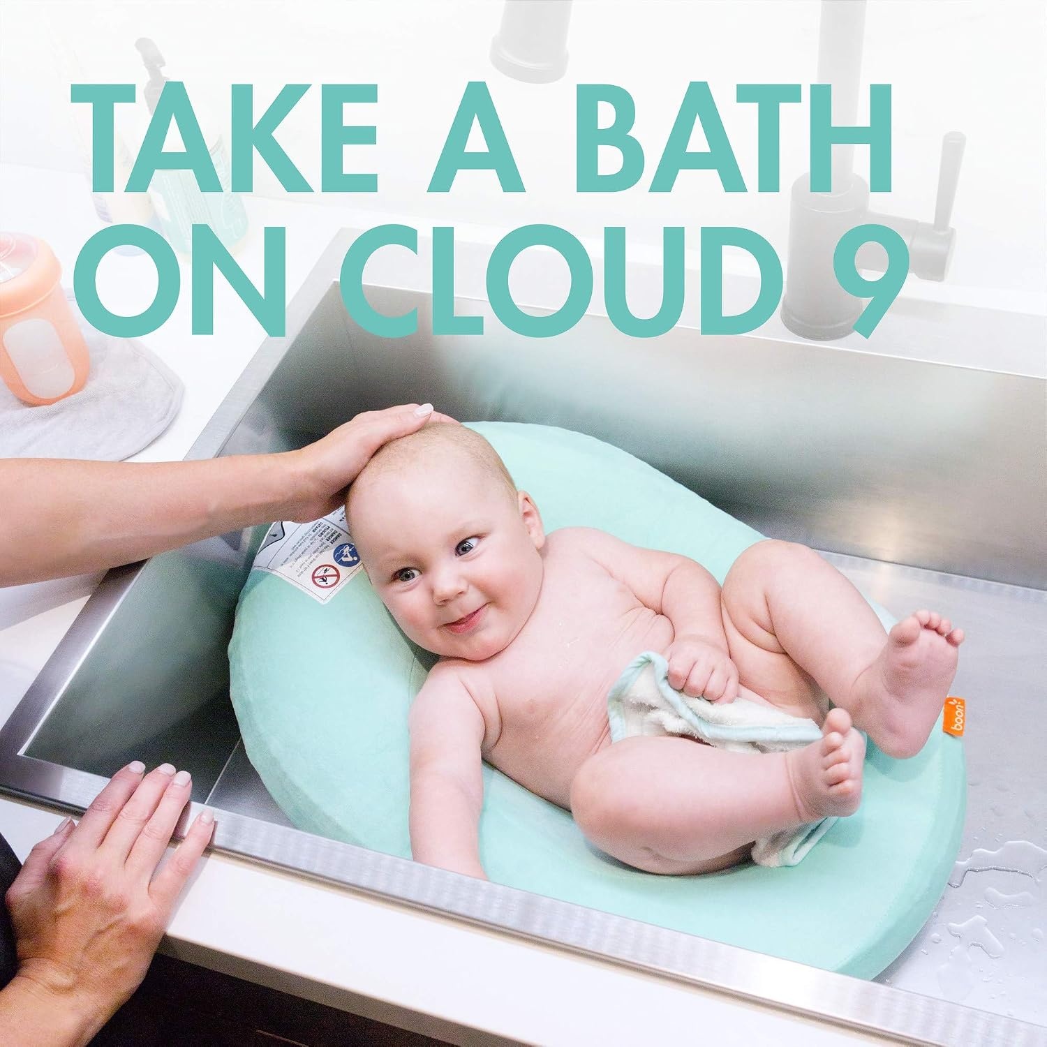 image:imageBoon Puff Inflatable Baby Bather Infant Bathtub Includes Microfleece Cover Swaddle Wings and Storage Bag Inflatable Baby Bathtub for Newborns and InfantsMint