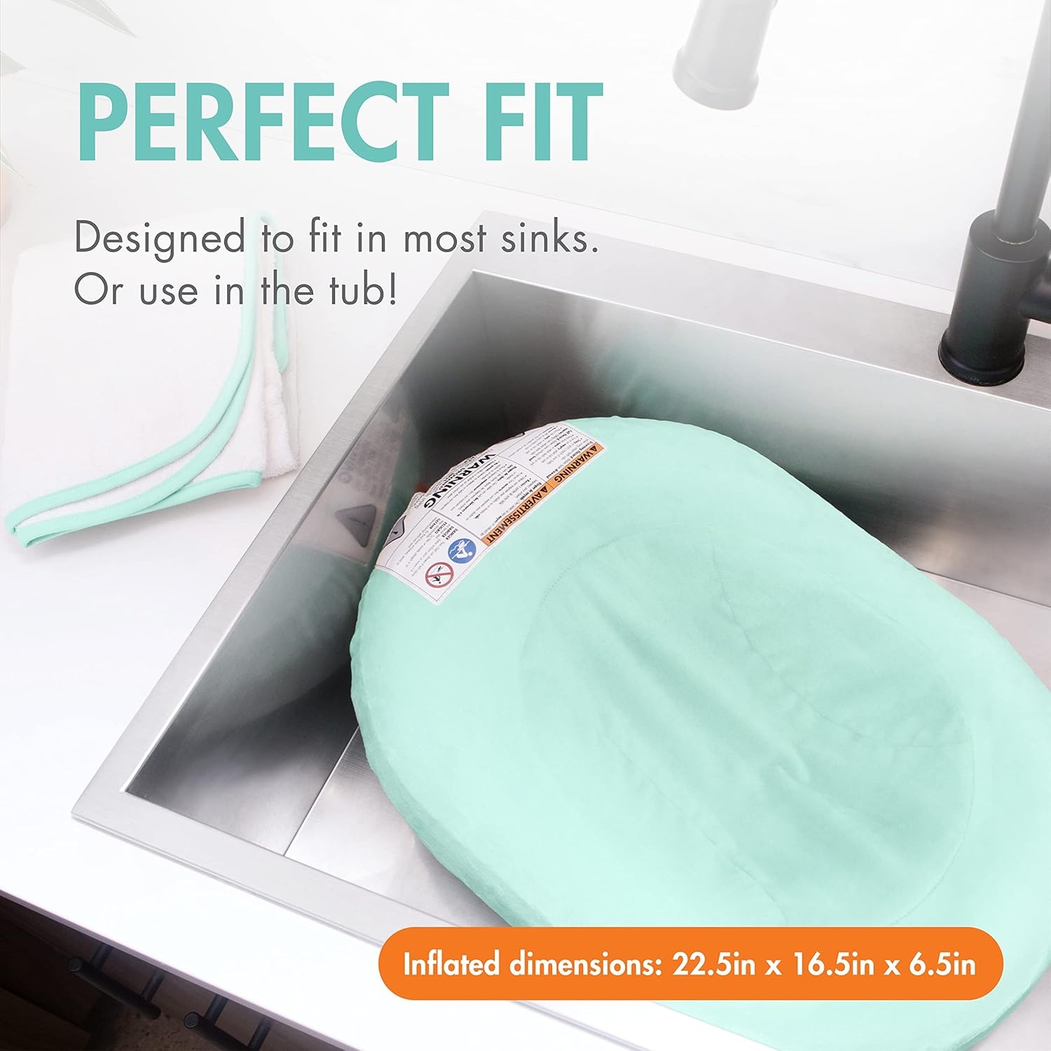 image:imageBoon Puff Inflatable Baby Bather Infant Bathtub Includes Microfleece Cover Swaddle Wings and Storage Bag Inflatable Baby Bathtub for Newborns and InfantsMint