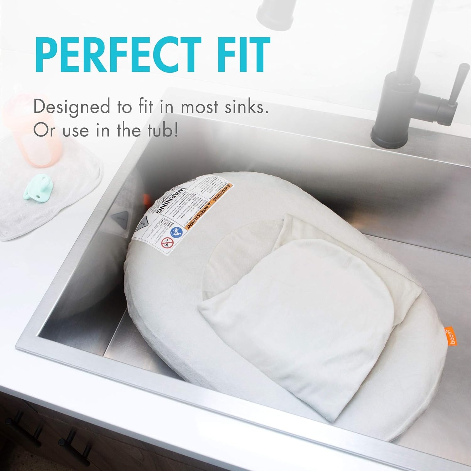 image:imageBoon Puff Inflatable Baby Bather Infant Bathtub Includes Microfleece Cover Swaddle Wings and Storage Bag Inflatable Baby Bathtub for Newborns and InfantsGrey