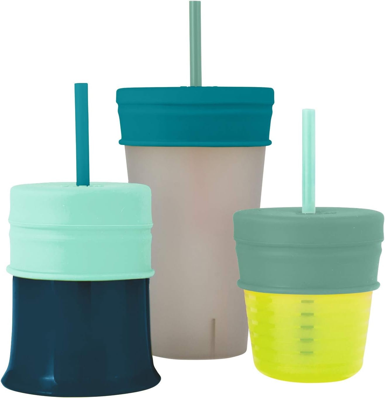 image:imageBoon SNUG Silicone Straw Sippy Cup Set of 3 Lids 3 Straws amp Toddler Cup Convert Kids Cups MintGreen