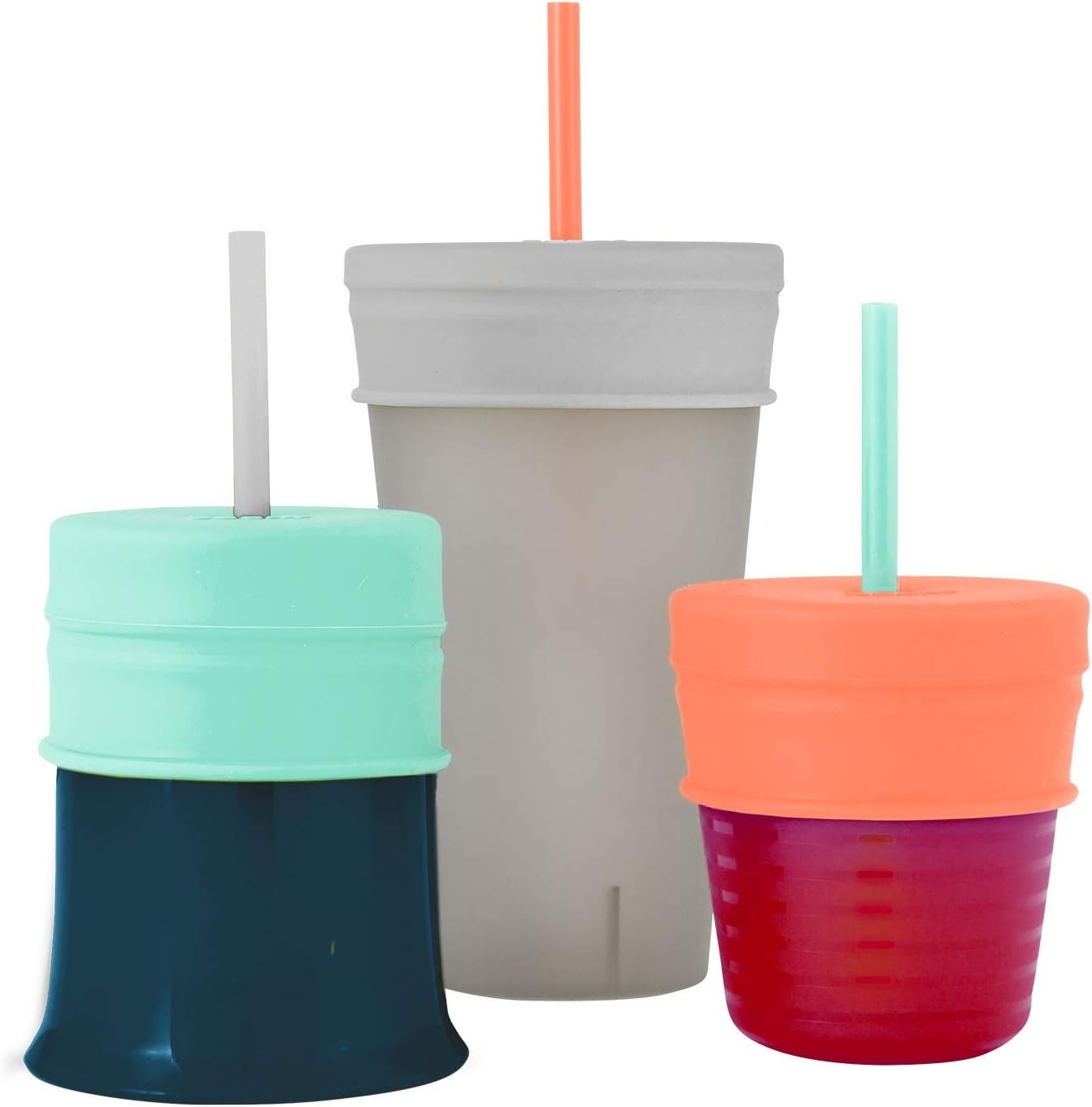 image:imageBoon SNUG Silicone Straw Sippy Cup Set of 3 Lids 3 Straws amp Toddler Cup Convert Kids Cups MintMint