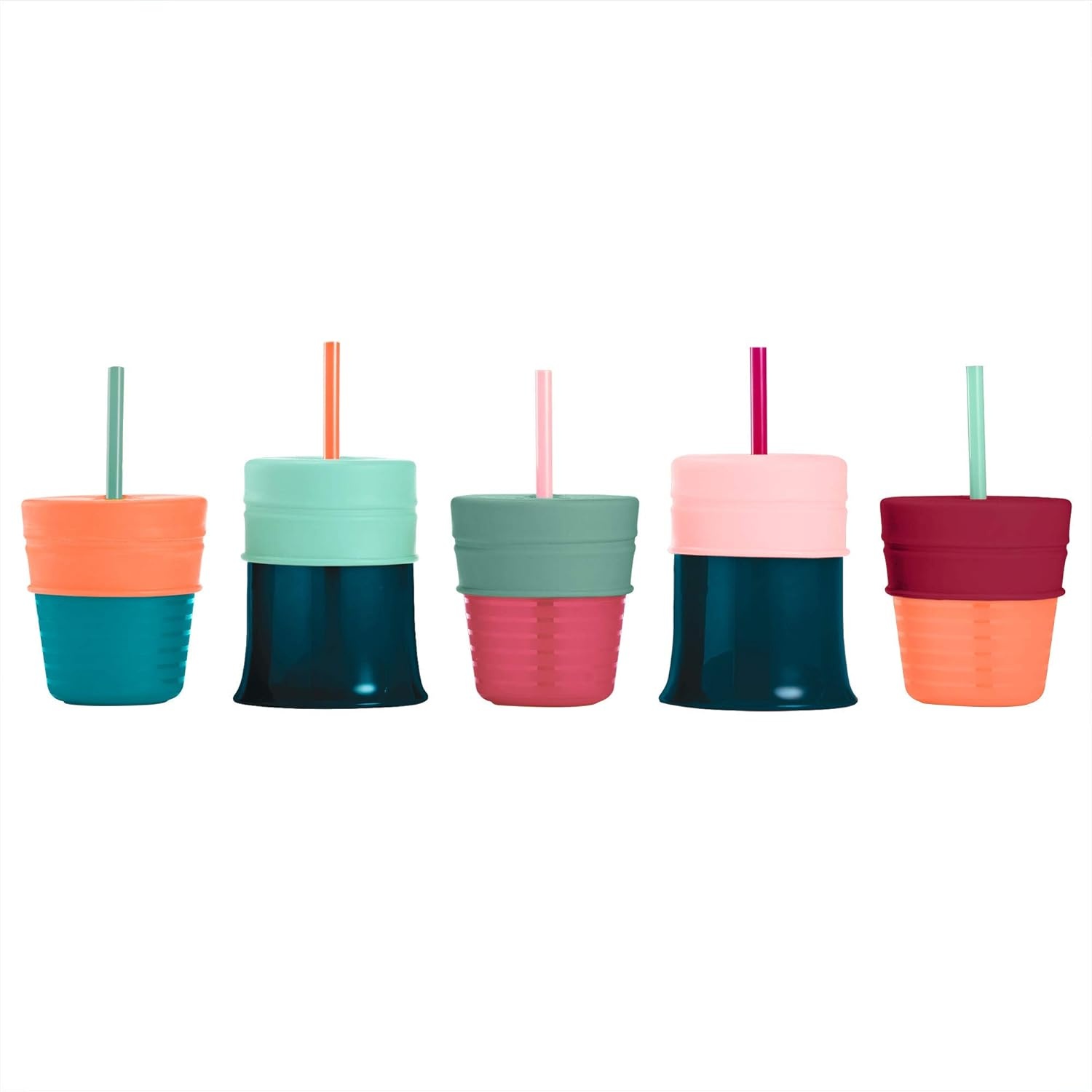 image:imageBoon SNUG Silicone Straw Sippy Cup Set of 3 Lids 3 Straws amp Toddler Cup Convert Kids Cups MintPink