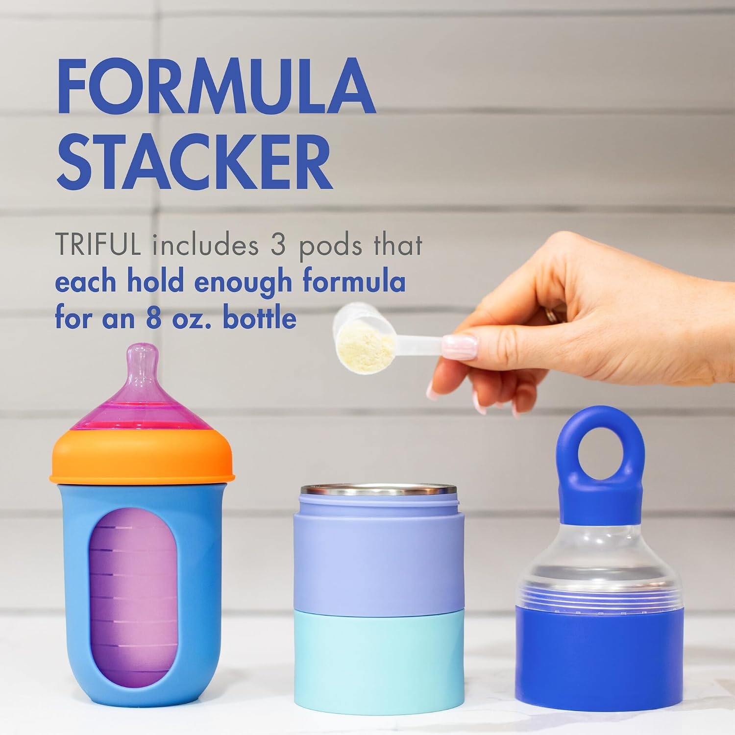 image:imageBoon Triful Baby Formula Dispenser On The Go Insulated Stainless Steel Formula Containers with Stacking Design Baby BottleFeeding Supplies for Travel PinkBlue