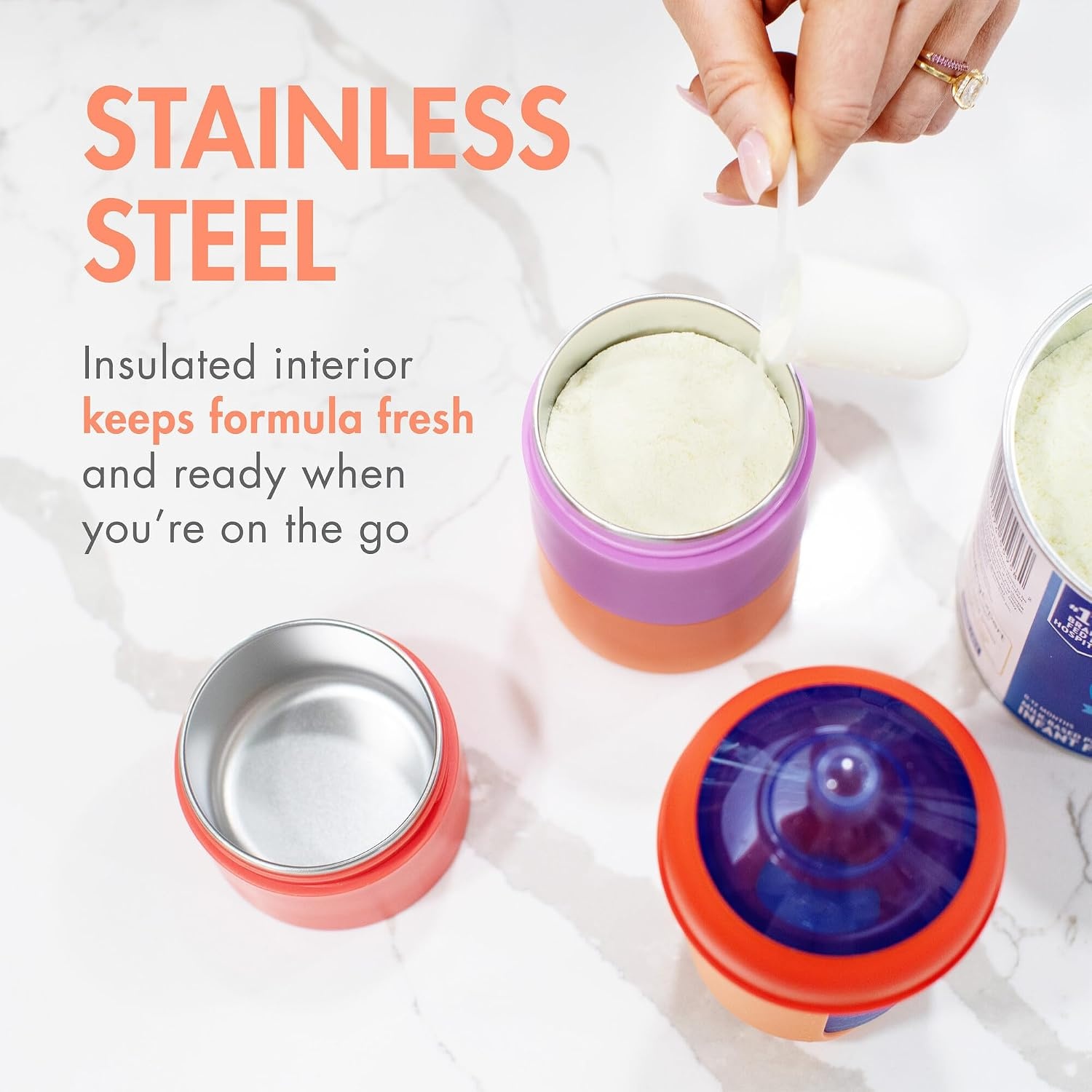 image:imageBoon Triful Baby Formula Dispenser On The Go Insulated Stainless Steel Formula Containers with Stacking Design Baby BottleFeeding Supplies for Travel PinkPink
