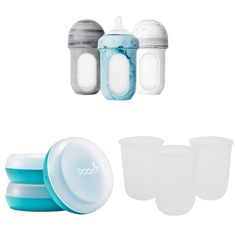 image:imageBoon NURSH Reusable Silicone Baby Bottles amp NURSH Storage Buns Pack of 3 BlueWhite3 Count Pack of 1 amp NURSH Reusable Silicone Replacement Pouch 3 Months and up 8 Ounce Pack of 3
