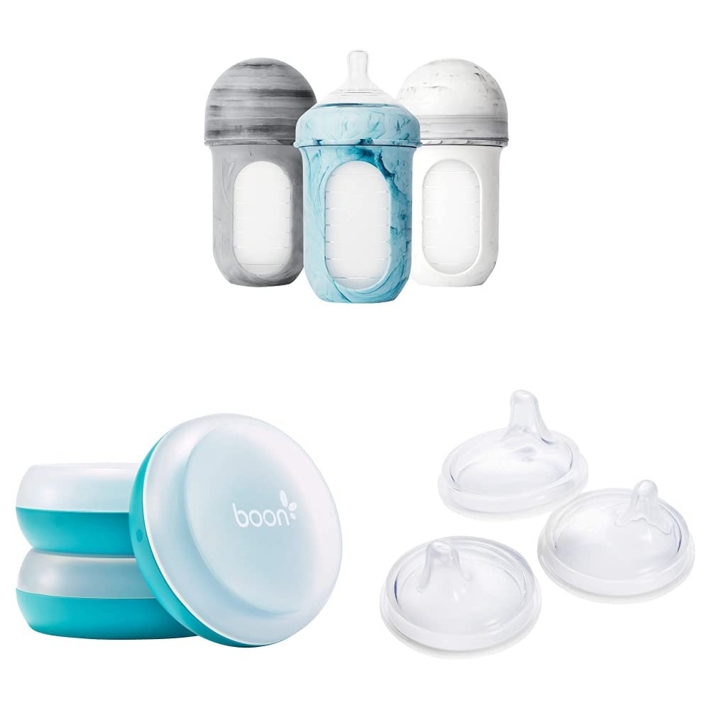 image:imageBoon NURSH Reusable Silicone Baby Bottles with Accessories Bundle  3 Count