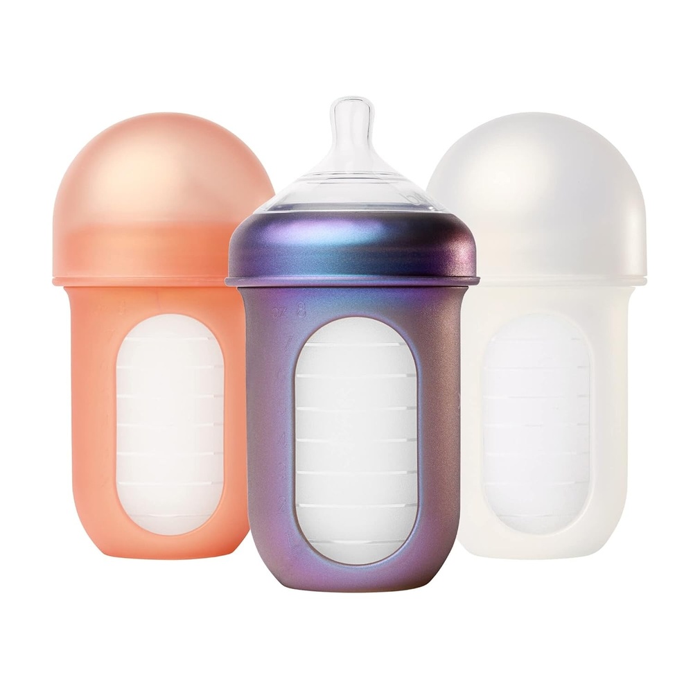image:imageBoon Nursh Bottles  Medium Flow  Silicone Baby Bottles Help Ease Colic Symptoms  Formula and Breast Milk Only Touch Platinum FoodSafe Silicone  Mint  36 Months  3 Count  8 OunceMetallic