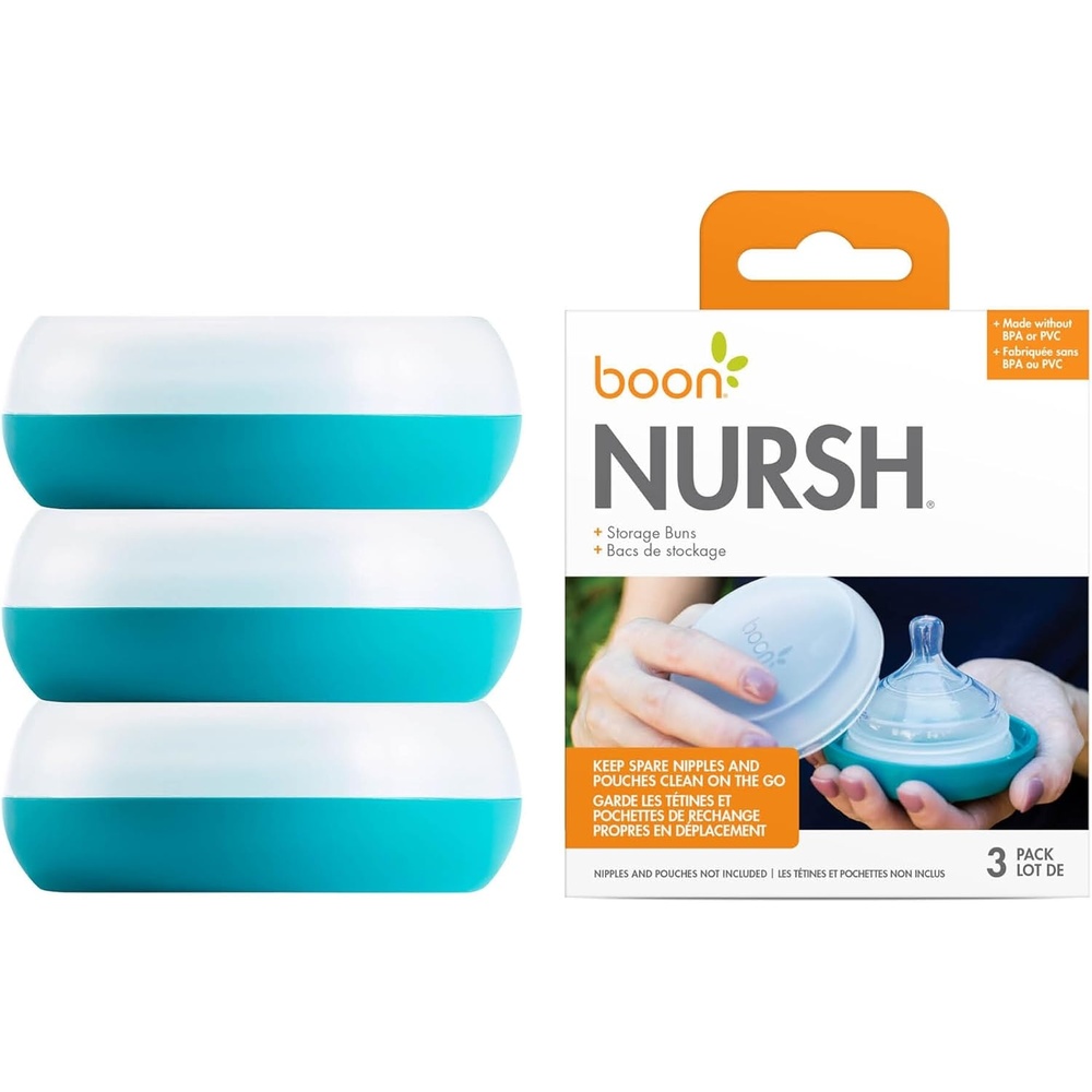 image:imageBoon Nursh Storage Buns Holds Boon Nursh Bottle Pouches Nipples and Pacifiers BottleFeeding Supplies Blue and White 3 CountBluewhite