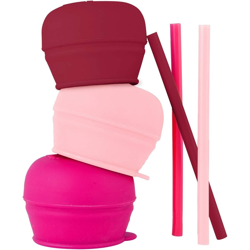 image:imageBoon SNUG Silicone Straw Sippy Cup  Set of 3 Lids 3 Straws amp Toddler Cup  Convert Kids Cups  MintPink