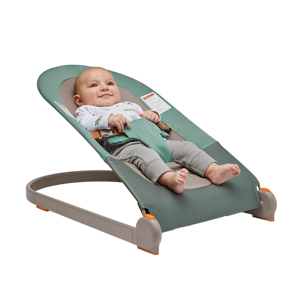 image:imageBoon Slant Portable Baby Bouncer  Folding Baby Seat for Infants  Lightweight Portable Baby Chair with Machine Washable Fabric and 3Point Harness  Dark GreenDark Green
