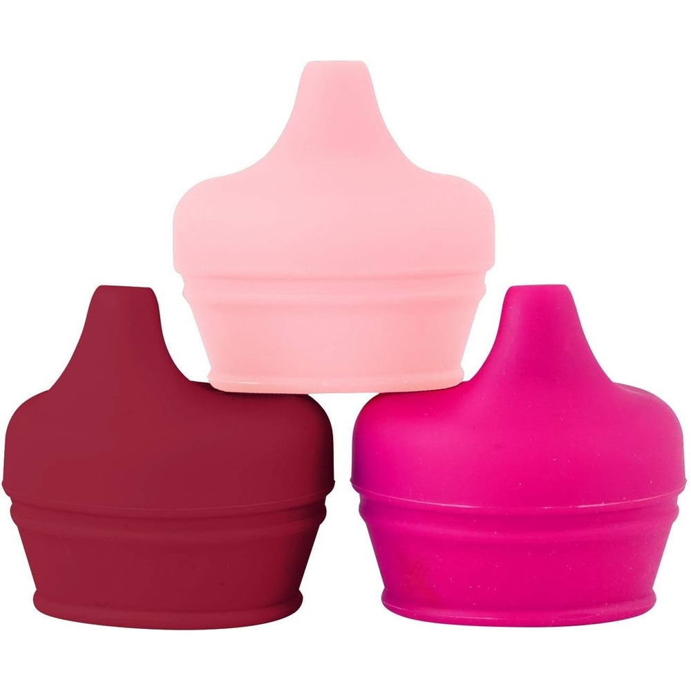 image:imageBoon Snug Silicone Sippy Cup Lids  Convert Any Kids Cups or Toddler Cups into Soft Spout Sippy Cups  Toddler Feeding Supplies and Travel Essentials  Pink  3 CountPink
