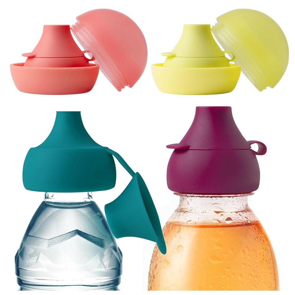 image:imageBoon Snug Sip Universal Water and Juice Silicone Bottle Toppers  Soft Spout Conversion Caps with Spill Proof Valves  Silicone Bottle Covers for Travel  Includes 4 Toppers and 4 Cases
