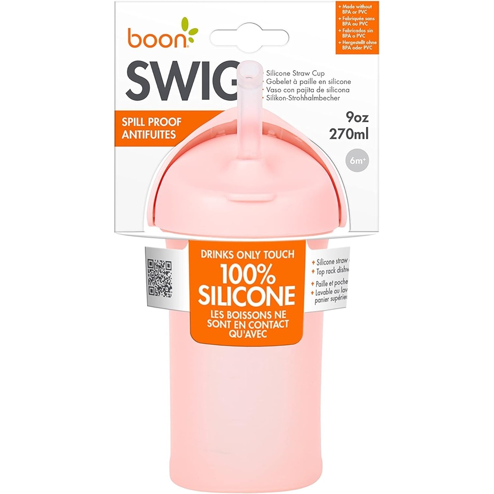 image:imageBoon Swig Insulated Silicone Straw Sippy Cup  Flip Top Spill Proof Toddler Straw Cups  Baby and Toddler Feeding Supplies  Baby Travel Essentials  9 Oz  MintPink