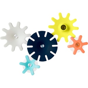 Boon Cogs Baby Bath Toys – Spinning Gear Themed Sensory Baby Toys for Bathtub – Suction Toys for Bathtub Walls – Navy and Yellow – 5 Count – Ages 12 Months and Up((Pack of 5))