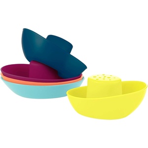 Boon Fleet Toy Boat Baby Bath Toys – Stacking Boat Toy Set for Bath Time Fun – Toddler and Baby Stacking Bathtub Toys With Drain Holes – 5 Count – Ages 10 Months and Up(Navy Multicolor)