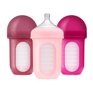 Boon Nursh Bottles – Medium Flow – Silicone Baby Bottles Help Ease Colic Symptoms – Formula and Breast Milk Only Touch Platinum Food-Safe Silicone – Mint – 3-6 Months – 3 Count – 8 Ounce(Pink)