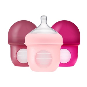 Boon Nursh Bottles – Slow Flow – Silicone Baby Bottles Help Ease Colic Symptoms – Formula and Breast Milk Only Touch Platinum Food-Safe Silicone – Pink – 0-3 Months – 3 Count – 4 Ounce(Pink)