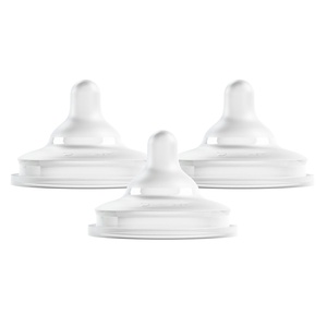 Boon Nursh Curve Silicone Baby Bottle Nipples – Food-Grade Silicone Nipples for Boon Nursh Bottles – Fast Flow – 3 Count(Medium Flow)